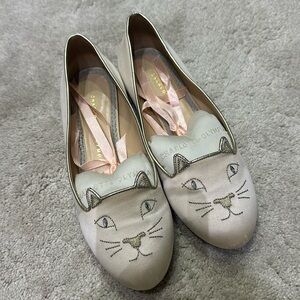 Charlotte Olympia Bridal Kitty Shoes Cream Satin 37
